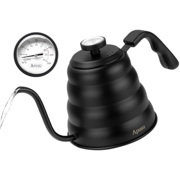 Tea Kettle with Thermometer Pot Black Stovetop Tea Kettle 40oz Gooseneck Kettle
