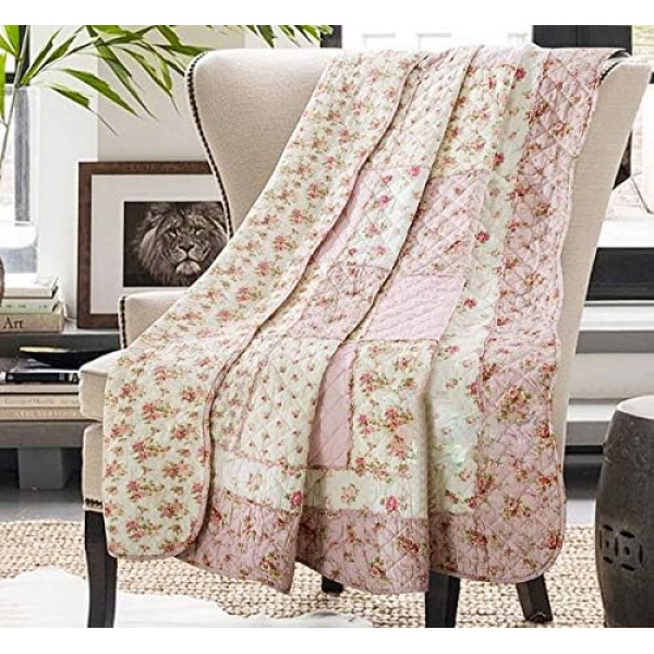 Cozyholy Original 100% Cotton Patchwork Quilt Twin Size Pink Floral Bedspread